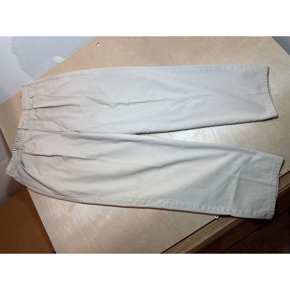 Vintage J.Crew Made in USA 100% Cotton High Rise Pleated Trousers Khaki 32x28